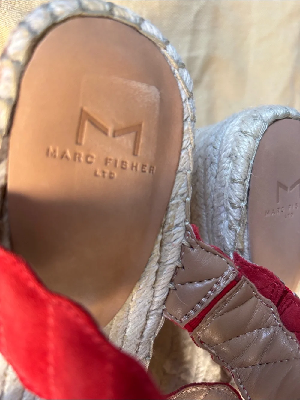 Marc Fisher Red Suede Espadrille Slide Sandals